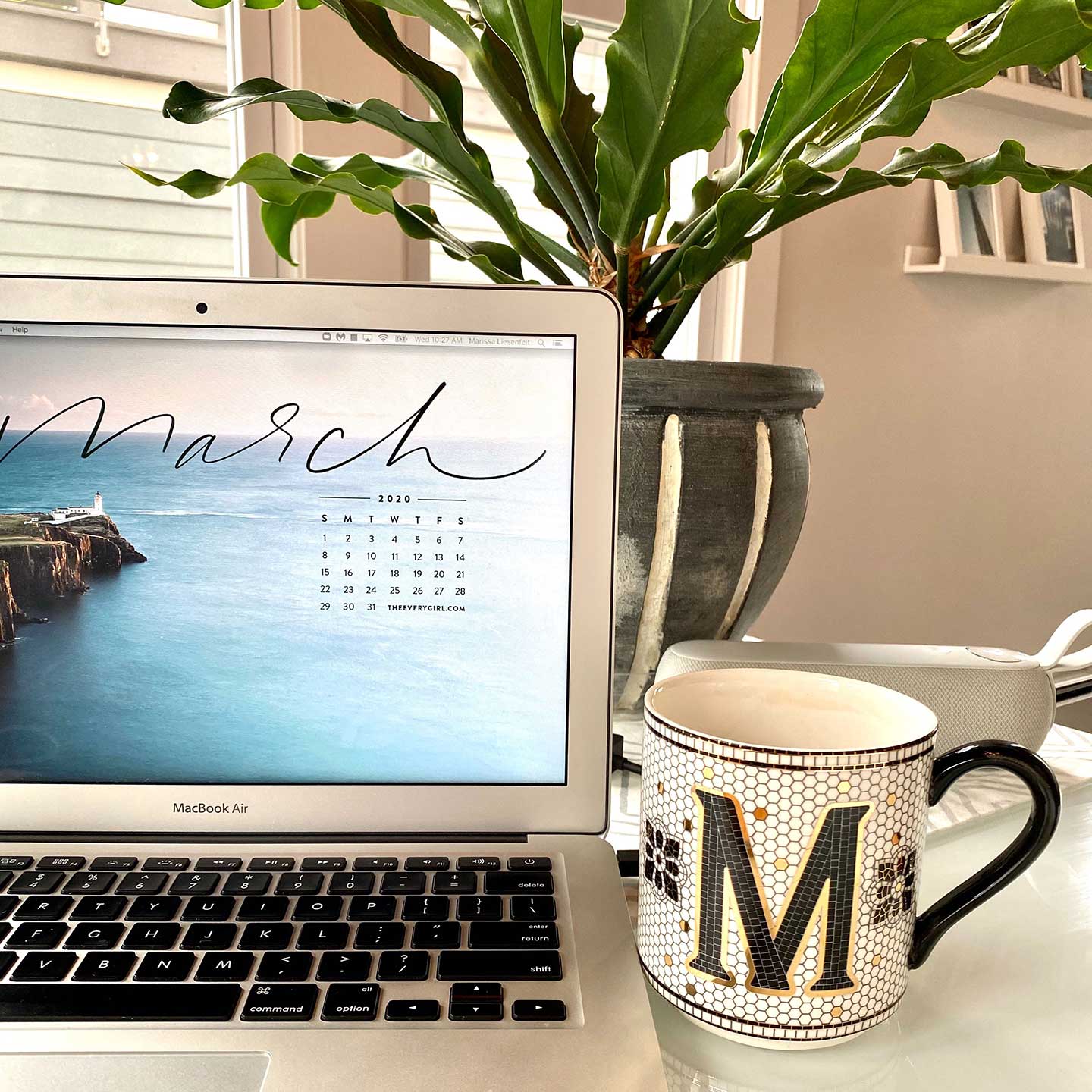 WFH March 2020 Laptop and Mug with an M