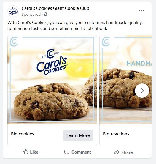 Carols Cookies Ad Facebook Chocolate Chip Cookies