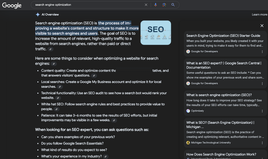 Example of Google's AI overview result