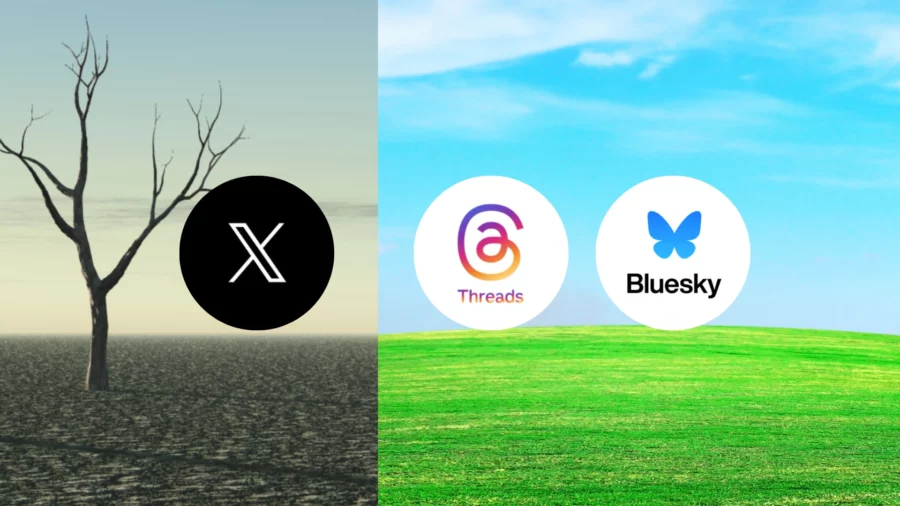 X is bad and Bluesky is good graphic