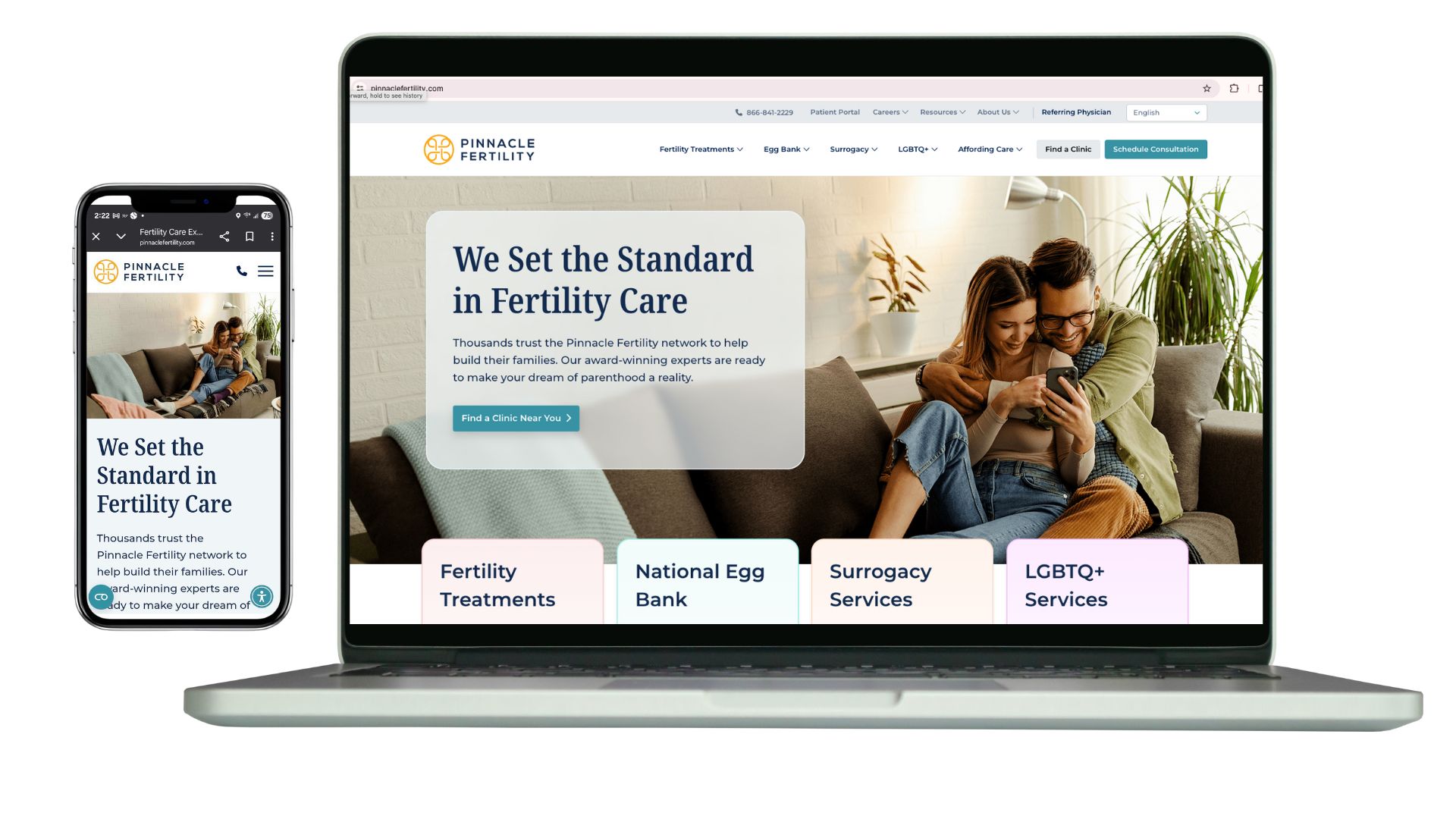 Phone and laptop showing Pinnacle Fertility website