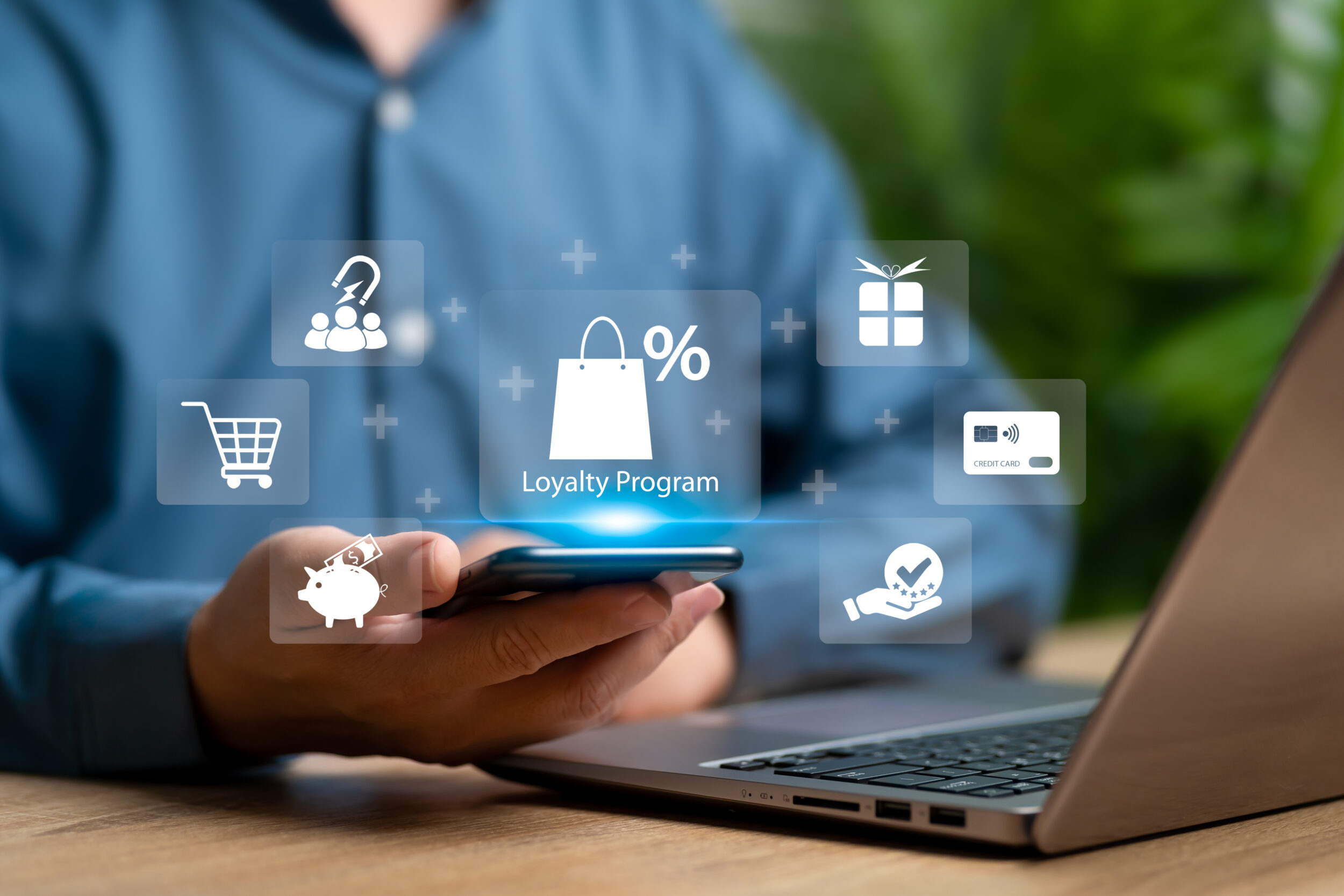 Customer loyalty program for marketing strategy concept, Businessman management shopping online marketing customer Engagement, Promotion, Accumulated points, Redeem for rewards, Motivation customer