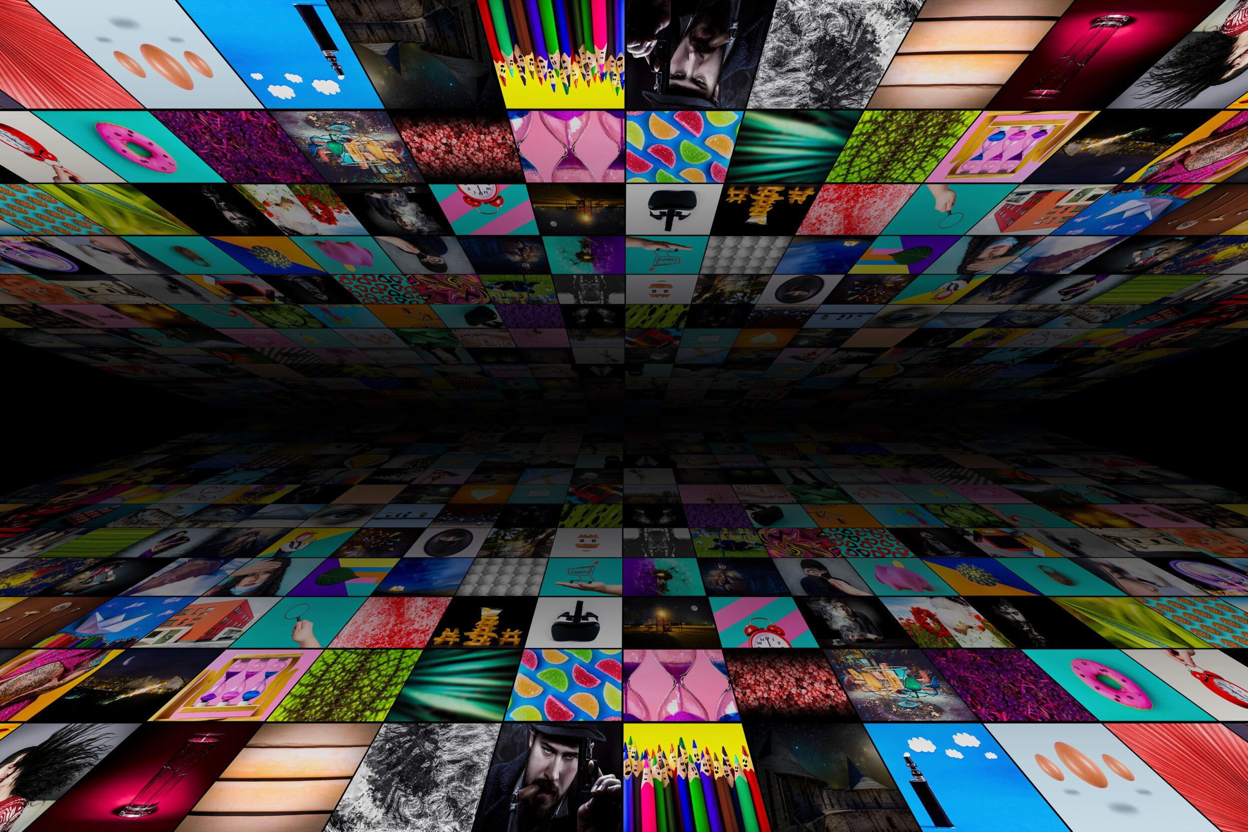 Abstract multimedia background made from multiple colorful images