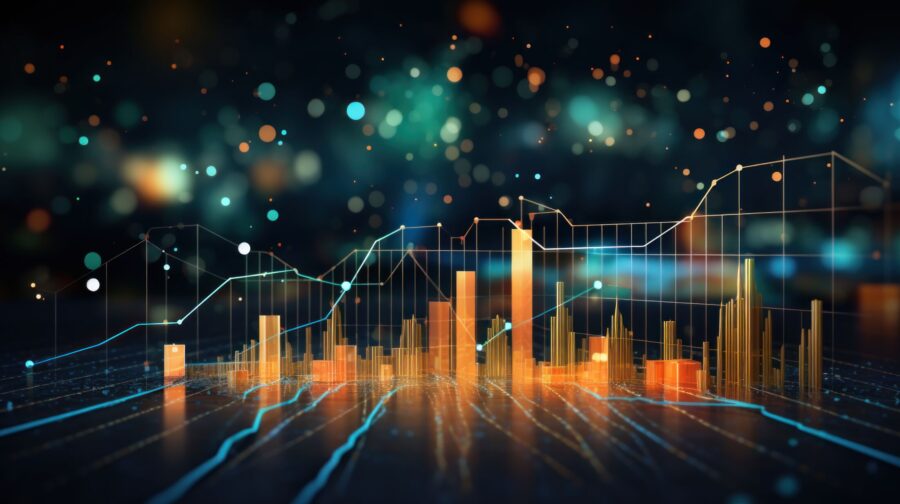 Representation of data analytics,charts, graphs and data driven insights emerging from a sea of information